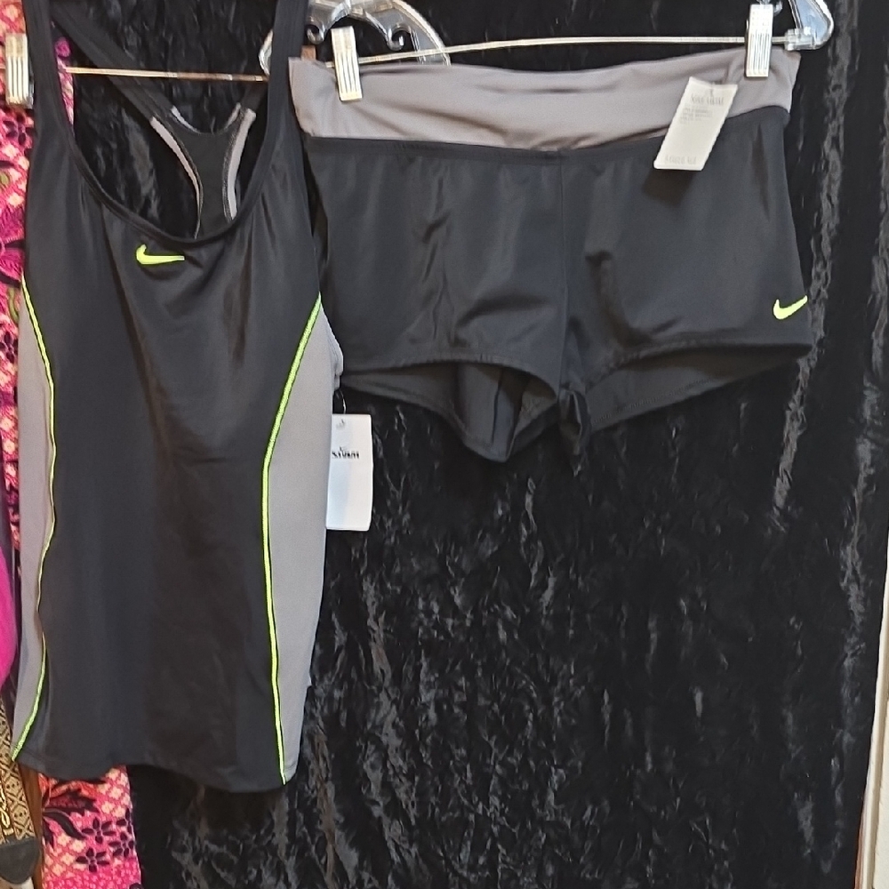 Nike Black and Gray 2 Piece Swim with Neon Accents